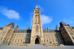 Parliament Hill building close up in Ottawa, Ontario, Canada.