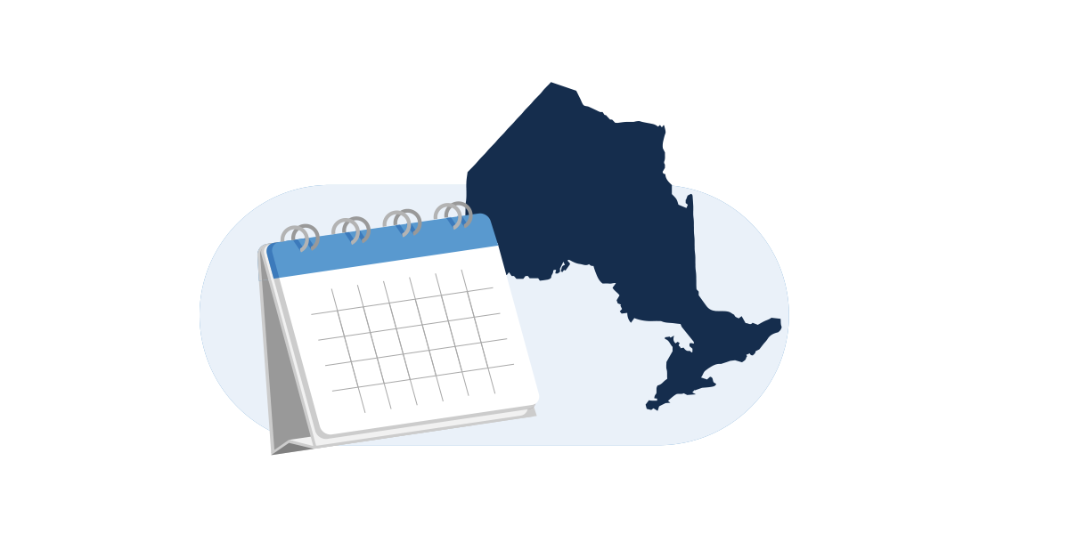 Illustrations of the province of Ontario beside a calendar.