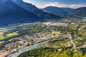 Scenic overlook of Squamish Town, British Columbia, Canada.